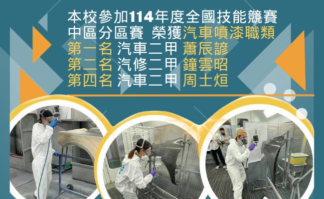 114全國技能中區分賽榮獲噴漆124名